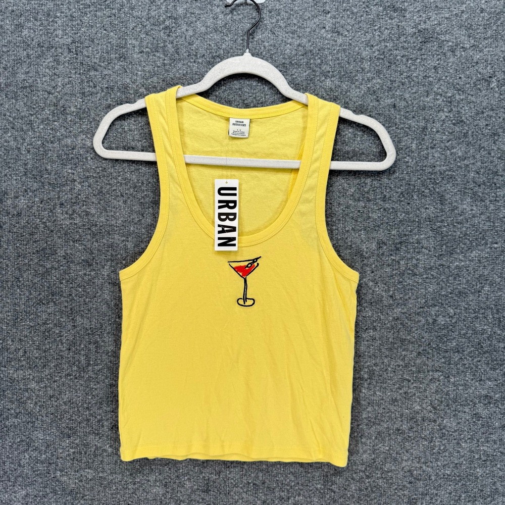 Urban Outfitters Tank Top Womens Large Yellow Martini Glass Embroidered NEW